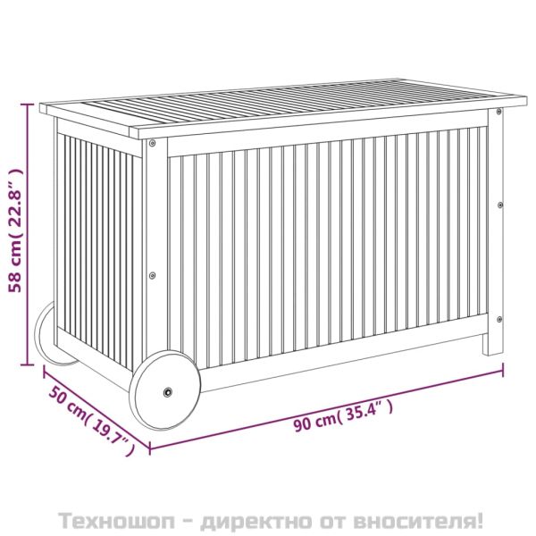 Градинска кутия за съхранение с колела 90x50x58 см акация масив