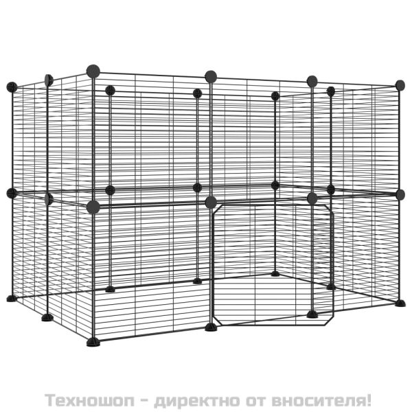 Клетка за животни с врата, 20 панела, черна, 35x35 см, стомана