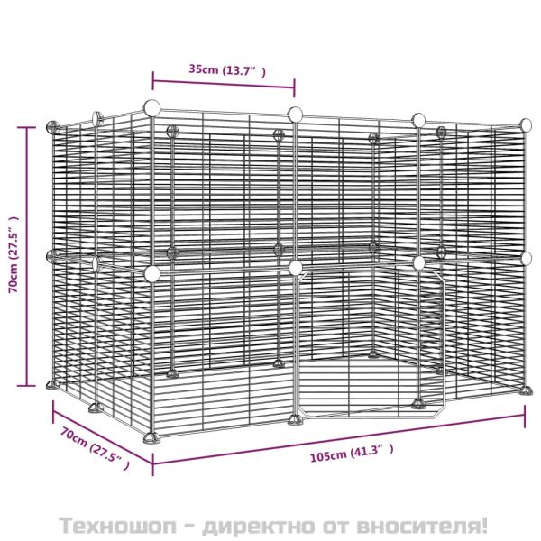 Клетка за животни с врата, 20 панела, черна, 35x35 см, стомана