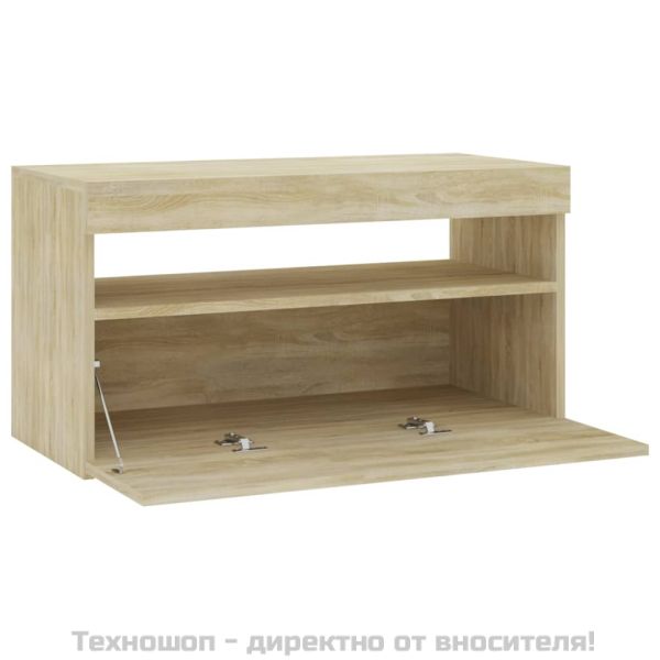 ТВ шкаф с LED осветление, дъб сонома, 75x35x40 см