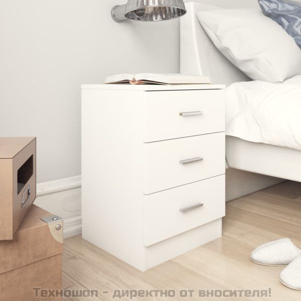 Нощни шкафчета, 2 бр, бели, 38x35x56 см, инженерно дърво