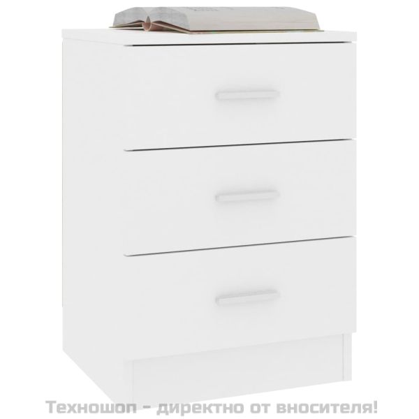 Нощни шкафчета, 2 бр, бели, 38x35x56 см, инженерно дърво