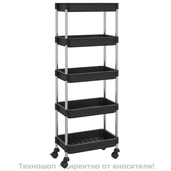 Кухненска количка на 5 нива, черна, 42x29x128 см, желязо и ABS