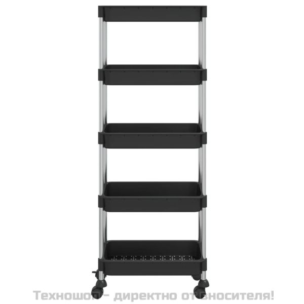 Кухненска количка на 5 нива, черна, 42x29x128 см, желязо и ABS