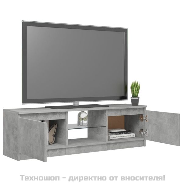 ТВ шкаф с LED осветление, бетонно сив, 120x30x36 см