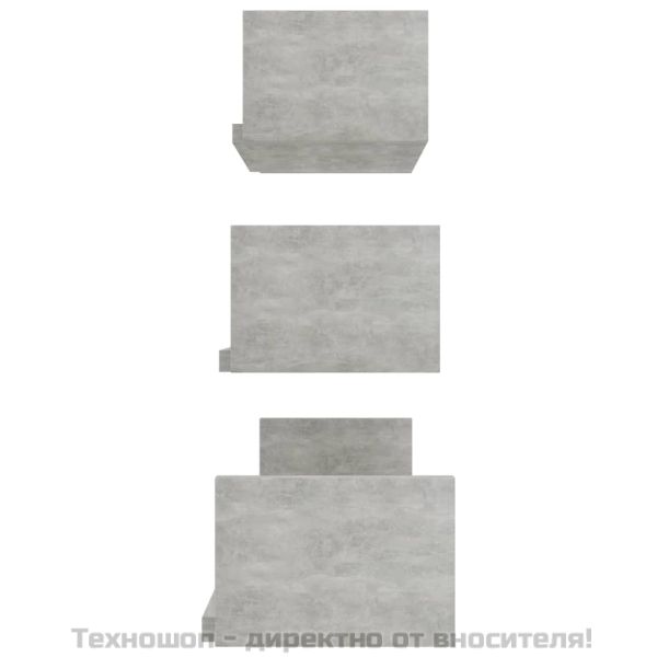 Стенни рафтове, 3 бр, бетонно сиво, инженерно дърво