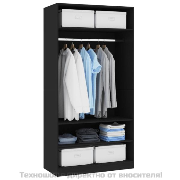 Гардероб, черен, 100x50x200 см, инженерно дърво