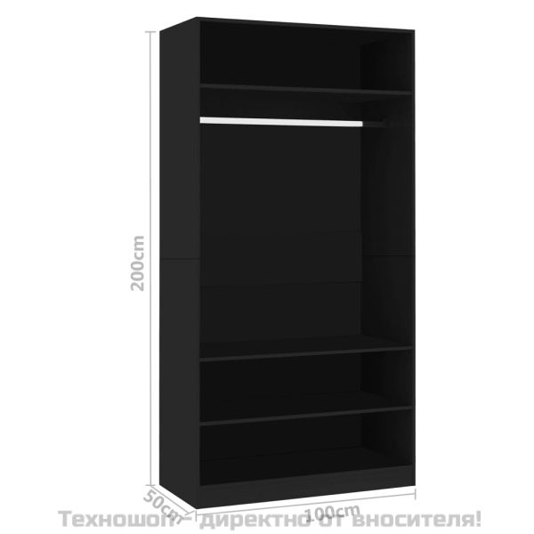 Гардероб, черен, 100x50x200 см, инженерно дърво