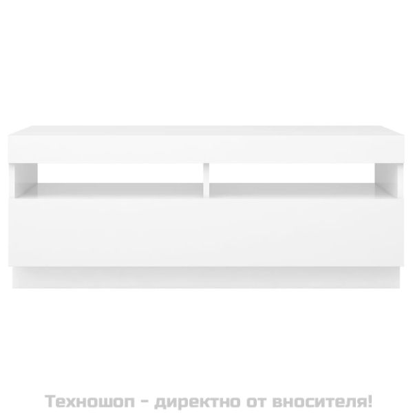 ТВ шкаф с LED осветление, бял, 100x35x40 см