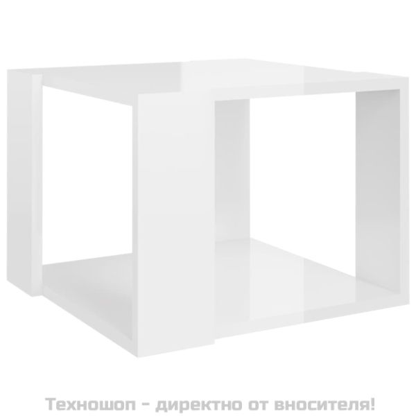 Кафе маса, бял гланц, 40x40x30 см, инженерно дърво