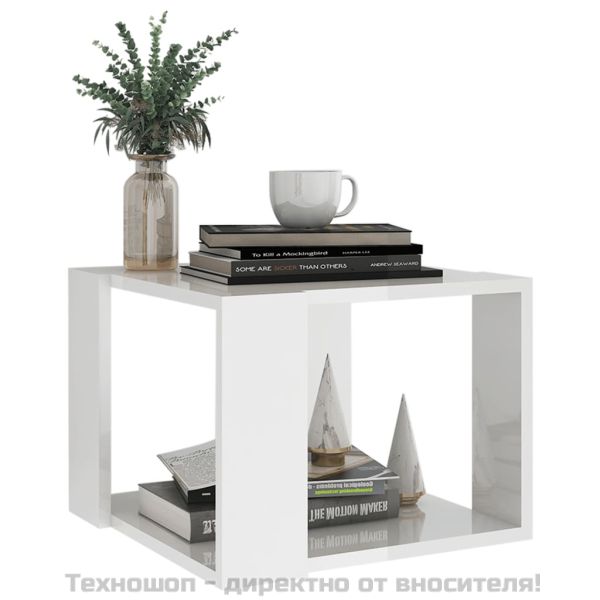 Кафе маса, бял гланц, 40x40x30 см, инженерно дърво