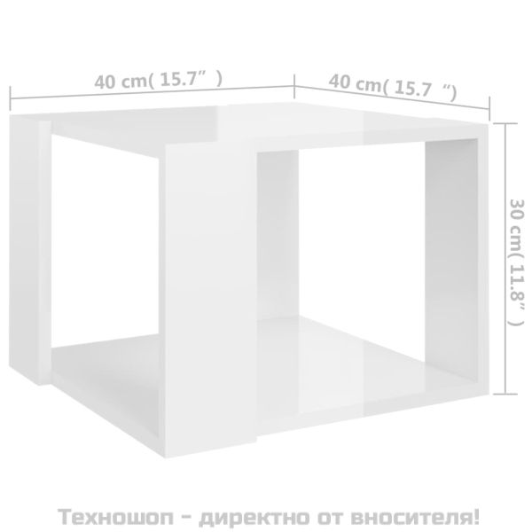 Кафе маса, бял гланц, 40x40x30 см, инженерно дърво