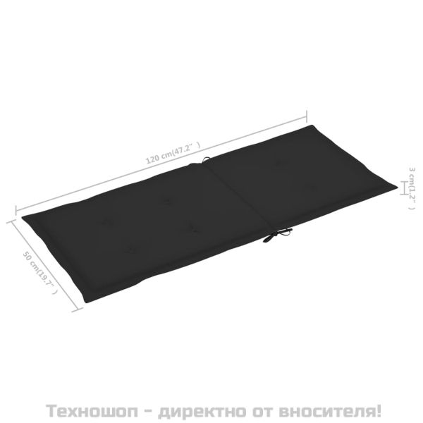 Възглавници за столове с облегалки 2 бр черни 120x50x3 см плат