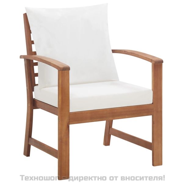 Градински комплект с възглавници, 4 части, акациево дърво масив