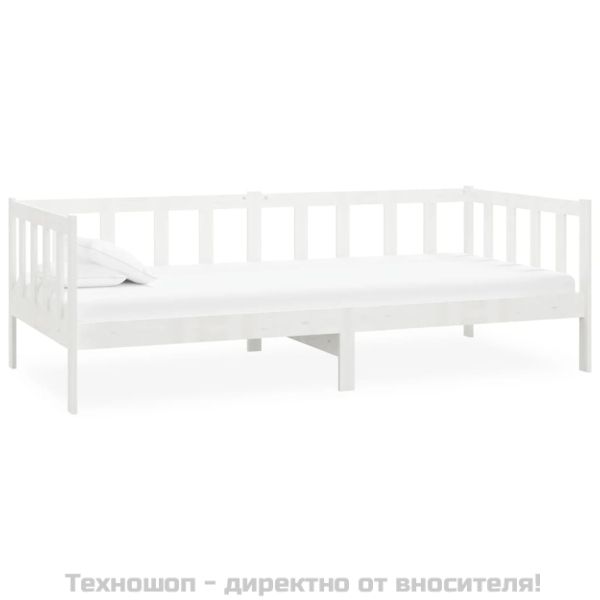 Дневно легло без матрак, бял, борово дърво масив, 90x200 см