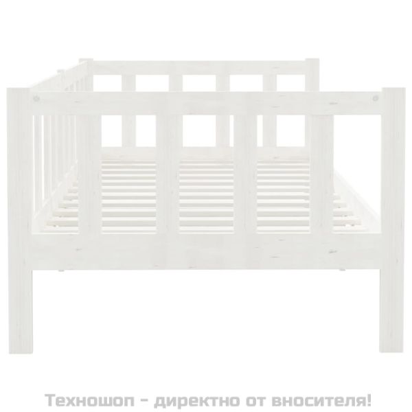 Дневно легло без матрак, бял, борово дърво масив, 90x200 см