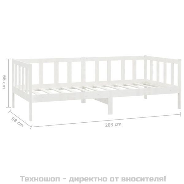 Дневно легло без матрак, бял, борово дърво масив, 90x200 см