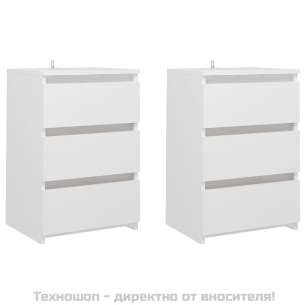 Нощни шкафчета, 2 бр, бели, 40x35x62,5 см, инженерно дърво