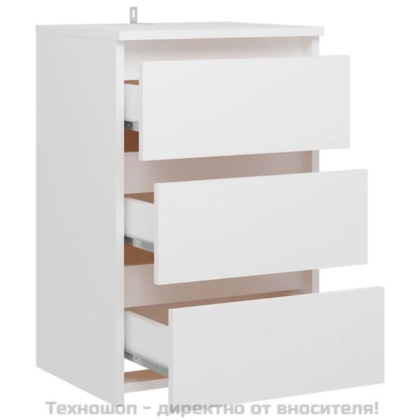 Нощни шкафчета, 2 бр, бели, 40x35x62,5 см, инженерно дърво