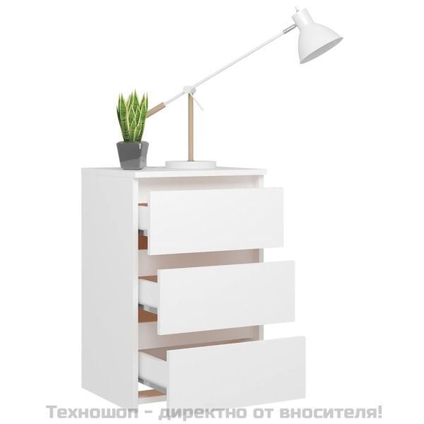 Нощни шкафчета, 2 бр, бели, 40x35x62,5 см, инженерно дърво