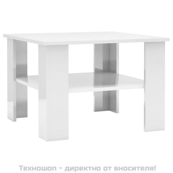 Кафе маса, бял гланц, 60x60x42 см, инженерно дърво