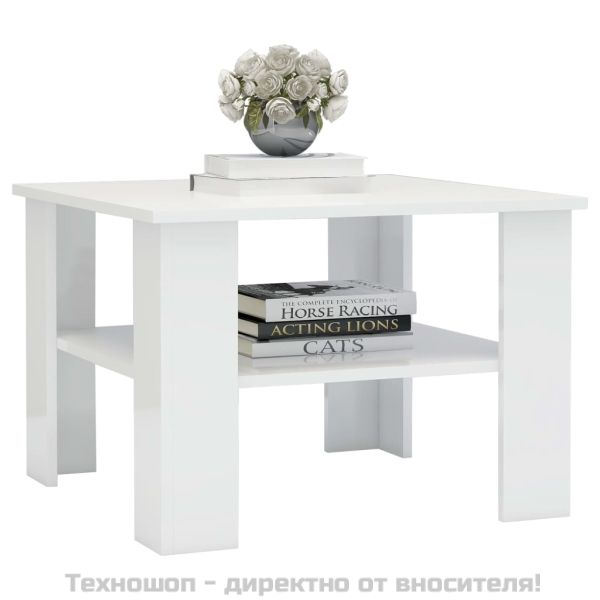 Кафе маса, бял гланц, 60x60x42 см, инженерно дърво