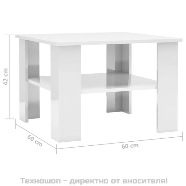 Кафе маса, бял гланц, 60x60x42 см, инженерно дърво