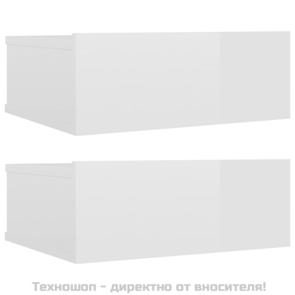 Нощни шкафчета за стена 2 бр силен бял гланц 40x30x15 см