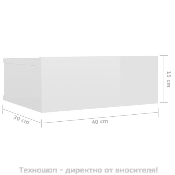 Нощни шкафчета за стена 2 бр силен бял гланц 40x30x15 см