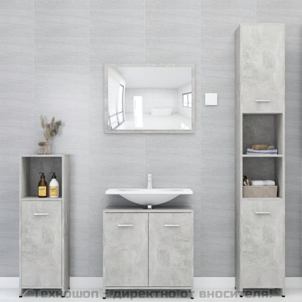 Шкаф за баня, бетонно сиво, 30x30x95 см, инженерно дърво