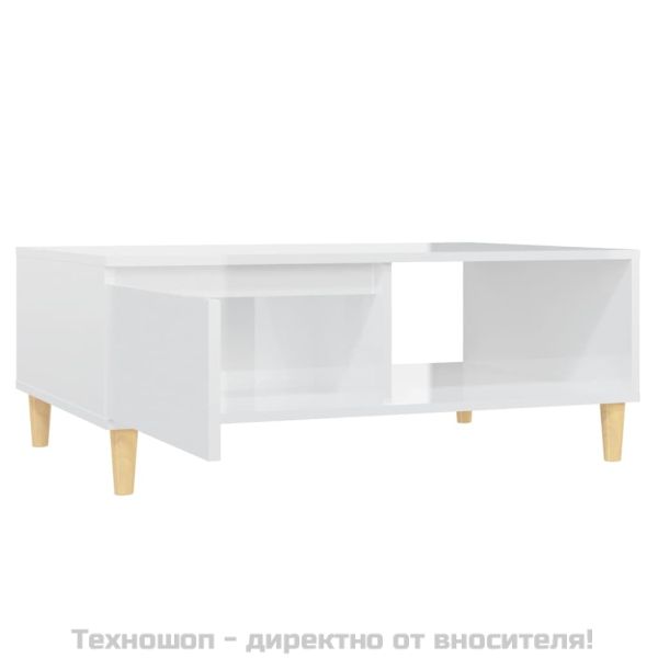 Кафе маса, бял гланц, 90x60x35 см, инженерно дърво