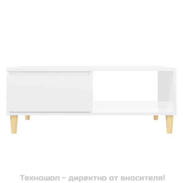 Кафе маса, бял гланц, 90x60x35 см, инженерно дърво