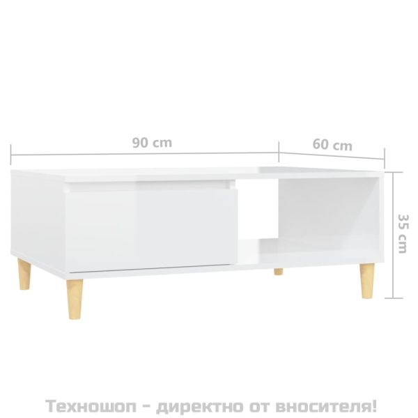 Кафе маса, бял гланц, 90x60x35 см, инженерно дърво