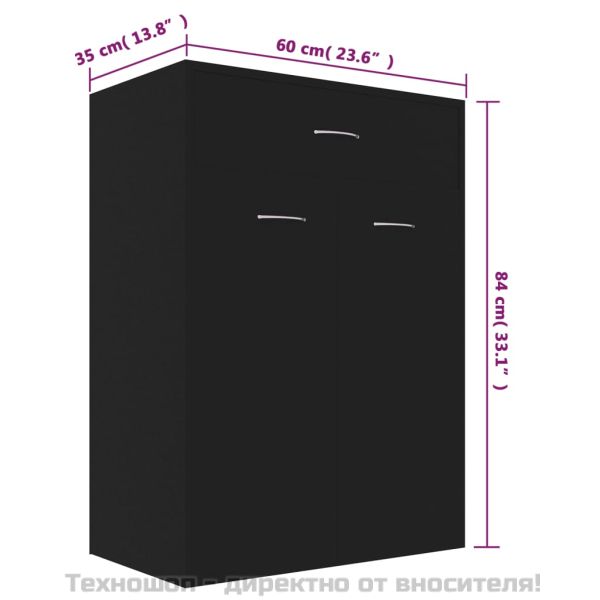 Шкаф за обувки, черен, 60x35x84 см, инженерно дърво