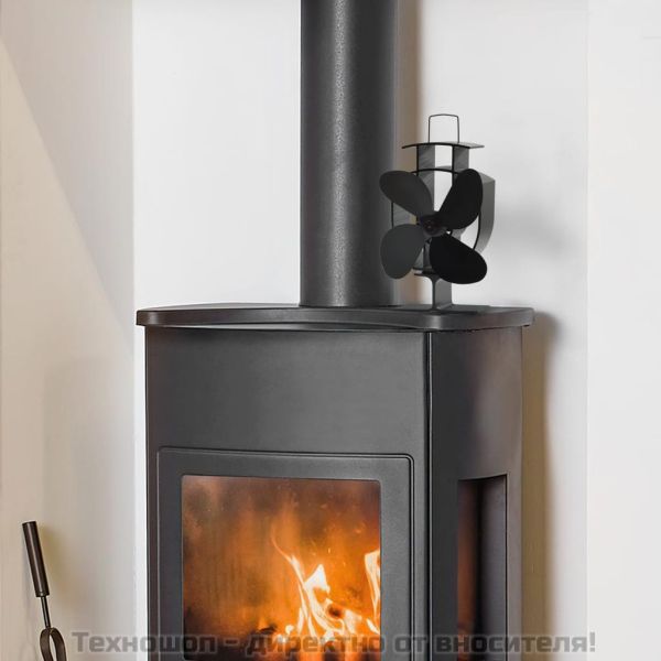 Вентилатор за печка за топъл въздух, 4 перки, черен