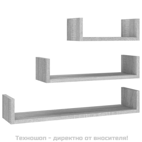 Стенни рафтове, 3 бр, сив сонома, инженерно дърво