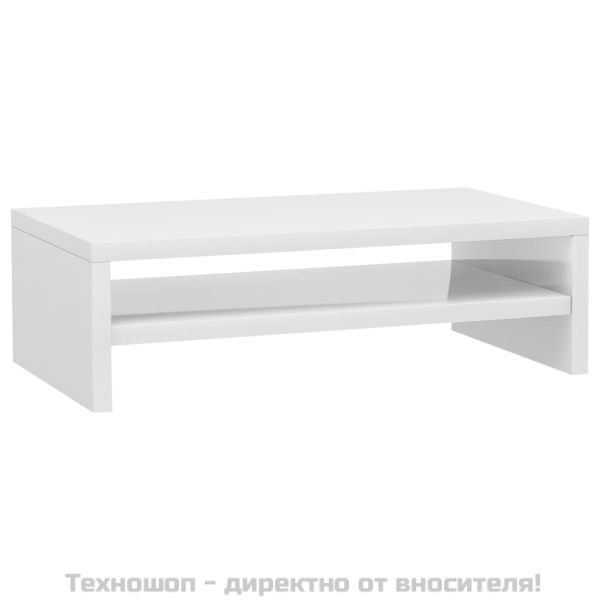 Стойка за монитор, бял гланц, 42x24x13 см, инженерно дърво