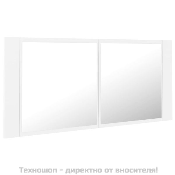 Шкаф с LED огледало за баня, бял, 100x12x45 см, акрил