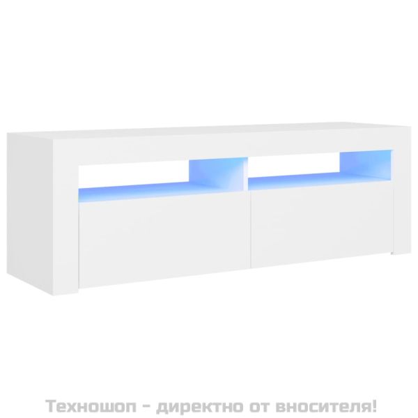ТВ шкаф с LED осветление, бял, 120x35x40 см