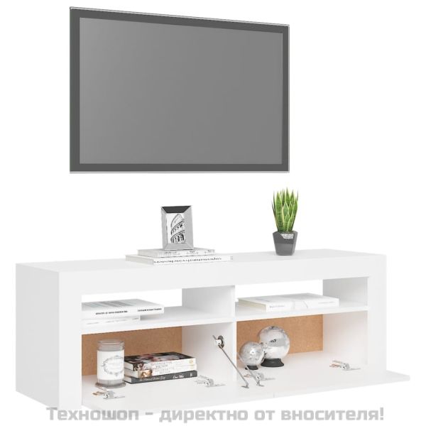 ТВ шкаф с LED осветление, бял, 120x35x40 см