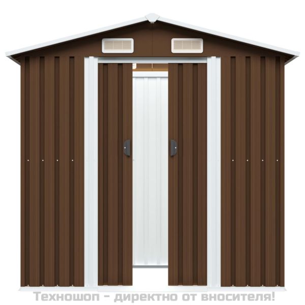 Градинска барака за съхранение, кафява, 204x132x186 см, стомана