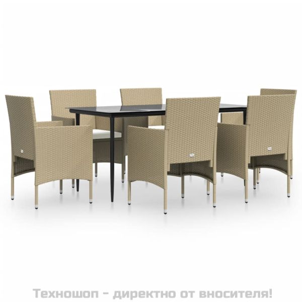 Градински трапезен комплект с възглавници 7 части бежово/черно