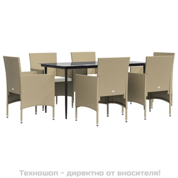 Градински трапезен комплект с възглавници 7 части бежово/черно