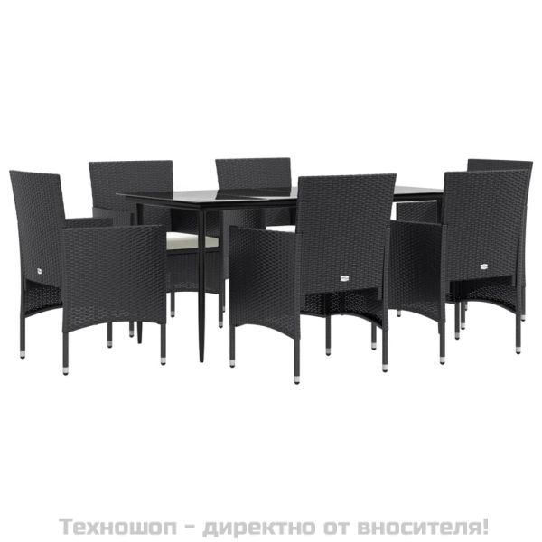 Градински трапезен комплект с възглавници 7 части черен