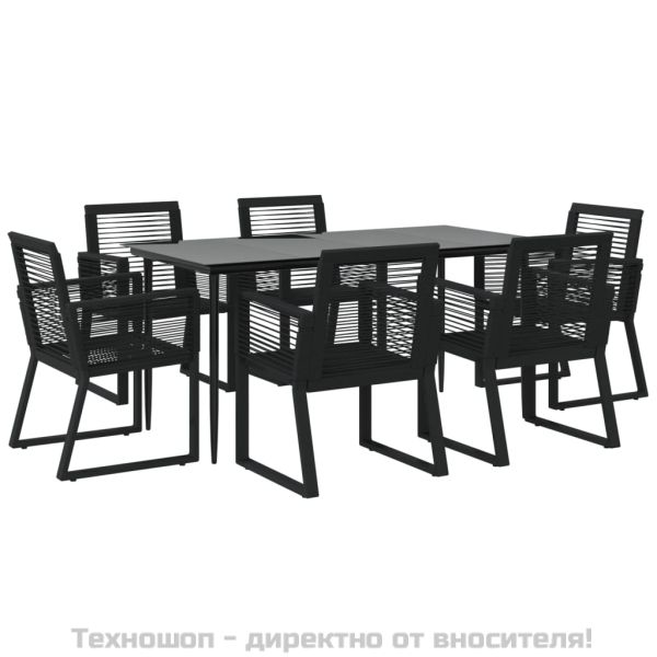 Градински трапезен комплект от 7 части, черно, PVC ратан