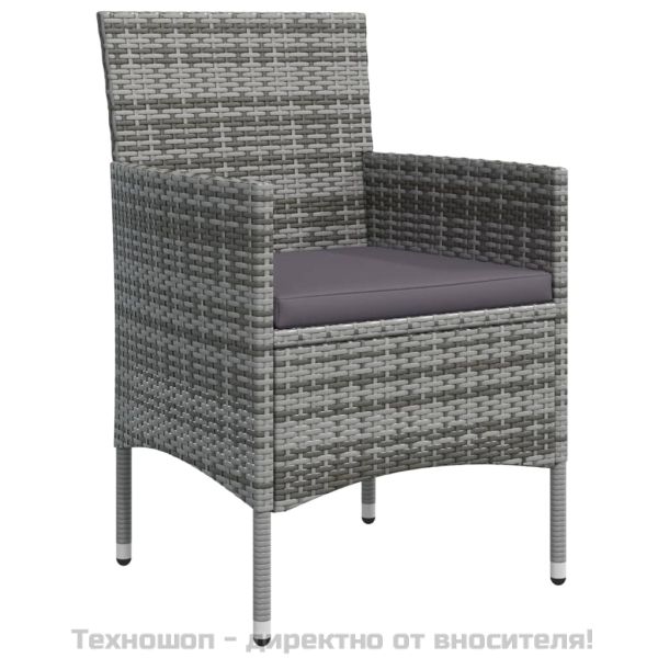 Градински трапезен комплект с възглавници 5 части, сиво и черно