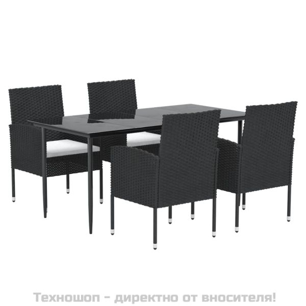 Градински трапезен комплект възглавници 5 части черен полиратан