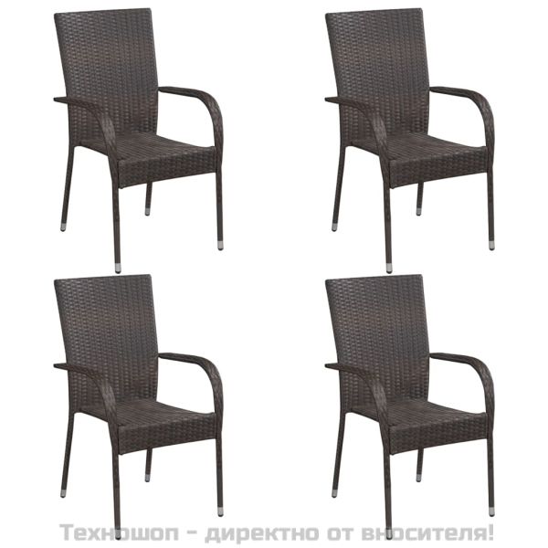 Градински трапезен комплект от 5 части, кафяв, полиратан