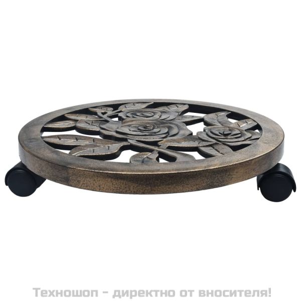 Поставки за цветя на колелца, 6 бр, бронз, 38 см, пластмаса