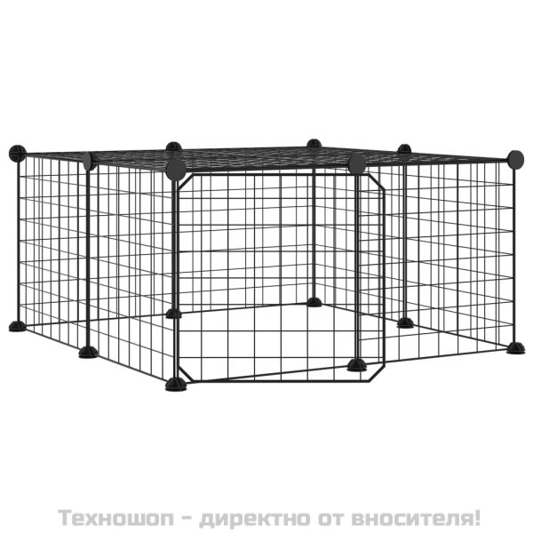 Клетка за животни с врата, 12 панела, черна, 35x35 см, стомана
